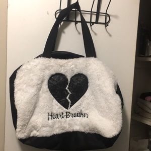 Women’s Heartbreaker broken heart glitter White black duffle travel bag luggage